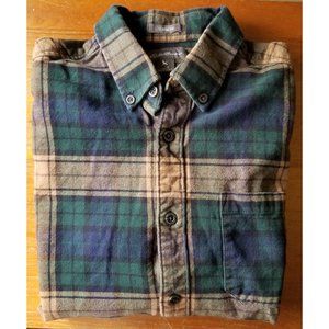 Eddie Bauer Flannel - Green/Navy/Tan Plaid- Small